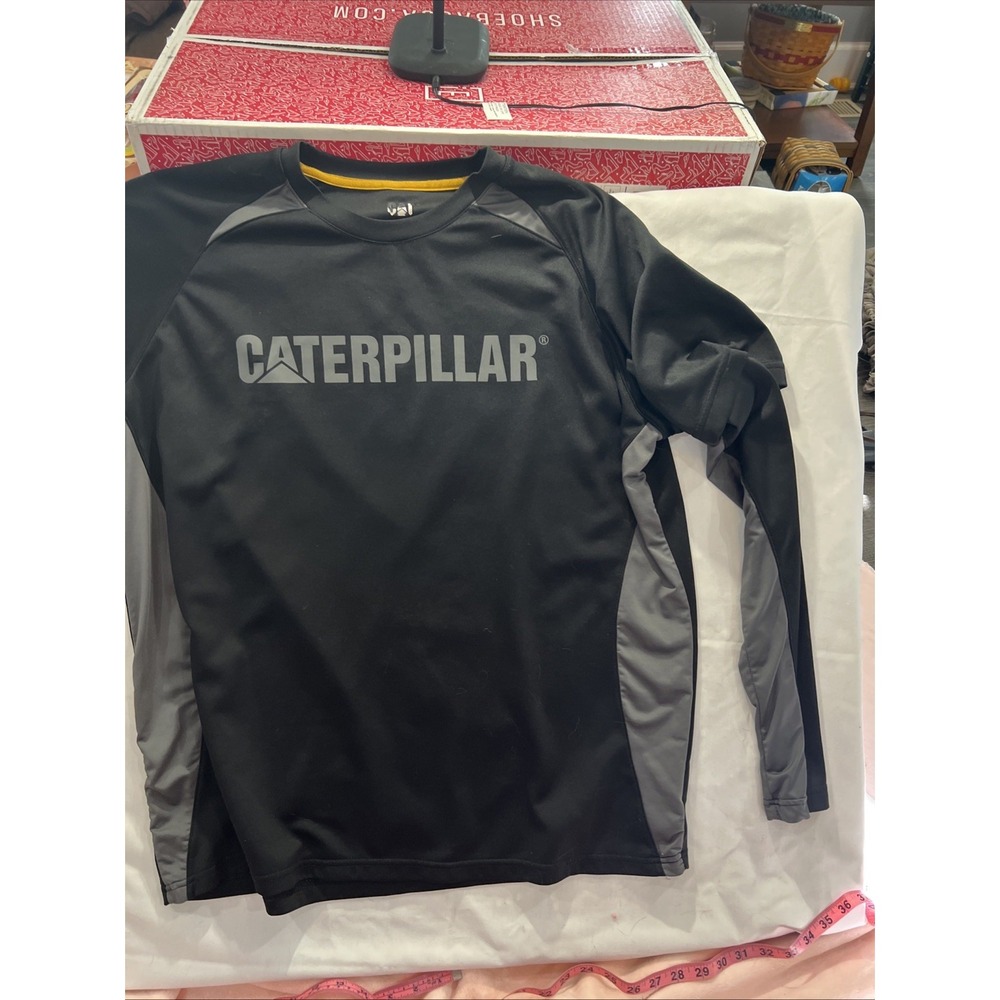 CAT Shirt Mens xl Black 100% Polyester Performance Long Sleeve Logo Raglan134 - Picture 5 of 6
